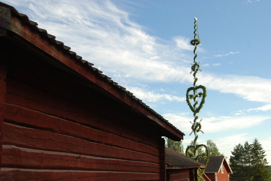 Midsummer pole in Swedish village