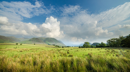 Cumulus Clouds over British Landscape at Summer - Lake District National Park
