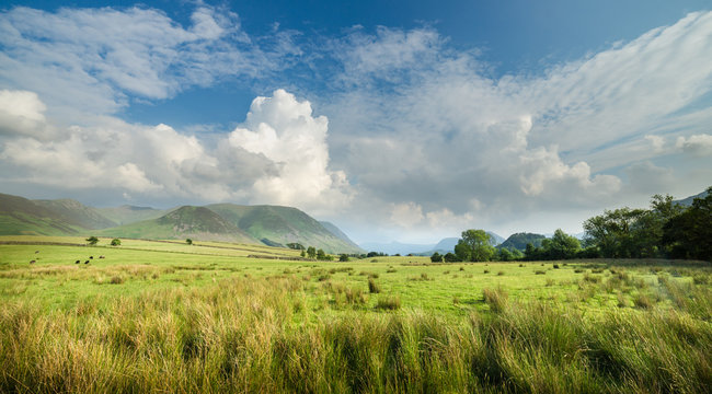 Cumulus Clouds over British Landscape at Summer - Lake District National Park