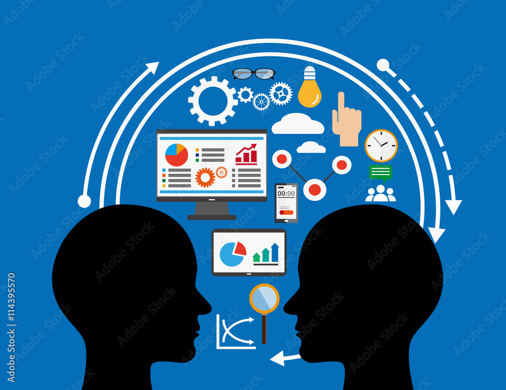 Wall mural concept for social network, digital marketing, web analytics.