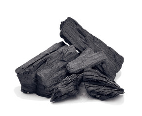 Natural wood charcoal isolated on white