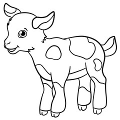 Fototapeta premium Coloring pages. Farm animals. Little cute goatling smiles.