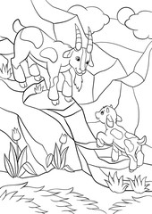 Coloring pages. Farm animals. Father goat looks at his goatling.