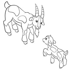 Coloring pages. Farm animals. Father goat looks at his goatling.