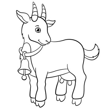 Coloring pages. Farm animals. Little cute goat smiles.