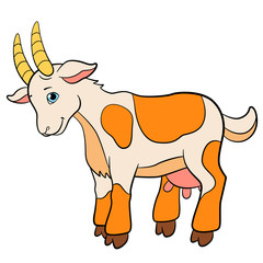 Cartoon farm animals for kids. Cute goat smiles.