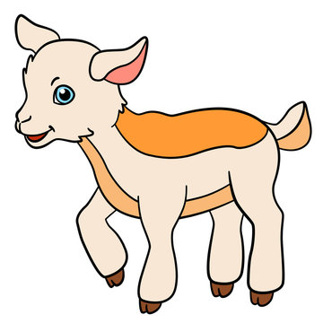 Cartoon farm animals for kids. Little cute baby goat.