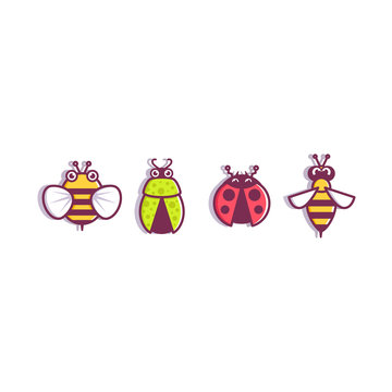 Icons bee, wasp, ladybug, beetle