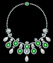 Diamond necklace with emeralds