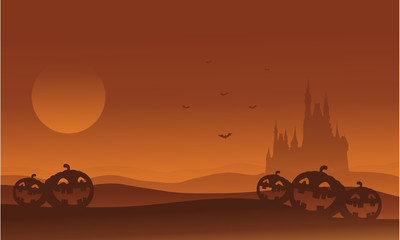 Silhouette of castle and pumpkins Halloween
