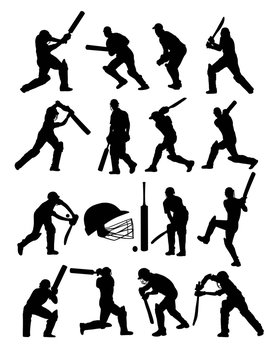 Cricket Players Silhouettes, art vector design