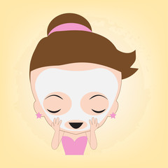 Woman happy with facial white mask beauty on face for spa healthy, illustration vector in flat design