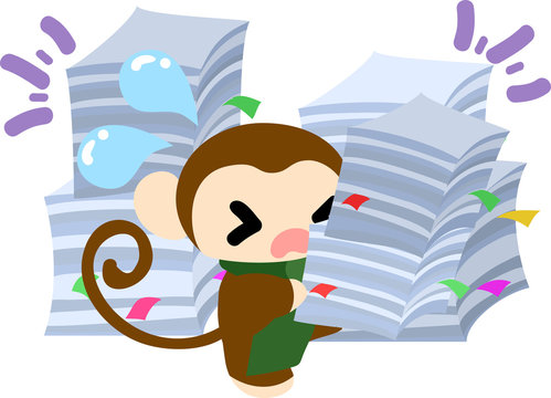 The pretty little monkey and many documents