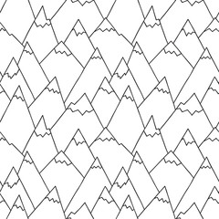 Nature Seamless Pattern in Black and White. Repetitive Texture with Hand Drawn Mountains. Vector Baby Background. Ready Pattern Swatches Included in File - 114401733