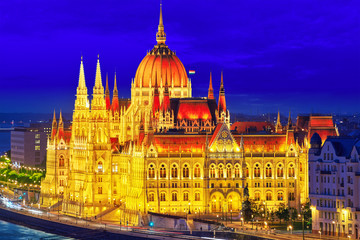 Obraz premium Hungarian Parliament at evening. Budapest. One of the most beaut