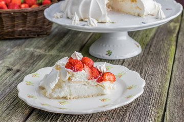Slice of Strawberries Pavlova Cake