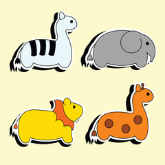 Safari animals cartoon stickers. Baby funny wild Safari animals. Simple vector Safari animals. Set of African animals.