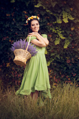Summer Floral Fairy Girl with Lavender  Basket 