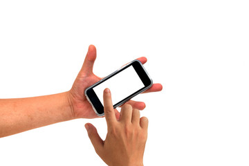 Hand holding Smartphone isolated on white