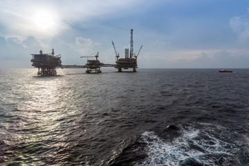 Oil and gas production platforms at offshore Terengganu, Malaysia