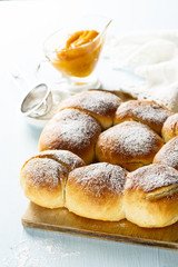 Sweet buns with apple and apricot puree
