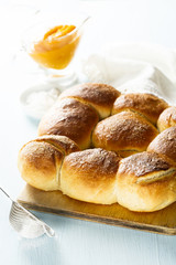 Sweet buns with apple and apricot puree