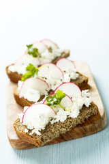 Sandwiches with fresh cheese and radish