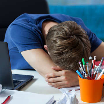 Student Sleeping On His Notes