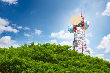 Telecommunication tower above treetop