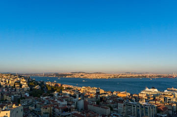 Fototapeta na wymiar Aerial view of modern transcontinental Istanbul megalopolis