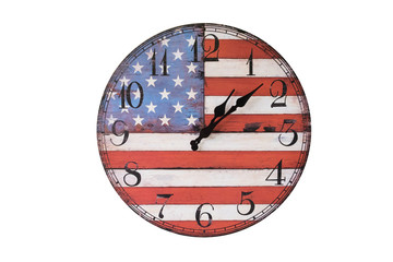 Obraz premium USA flag on clock with isolated