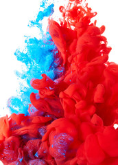 Abstract splash of blue and red paint