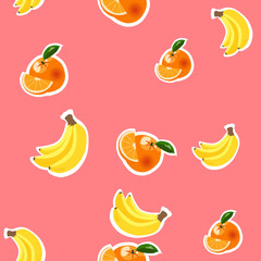 Background with bananas, oranges and lemons