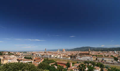 Firenze, Tuscany, Italy. Bird's eye view of the famous skyline of Florence from Piazzale...