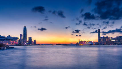 Twilight of Victoria Harbor of Hong Kong