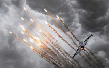 Military jet firing of flares