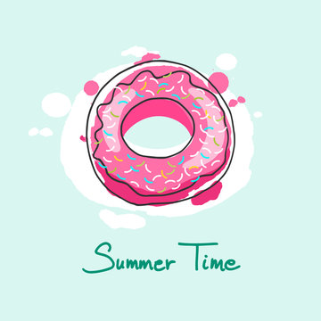 Donut, hand drawn vector object illustration, summer time vector icon