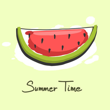 Slice of watermelon, summer time object, watercolor effect, vector illustration