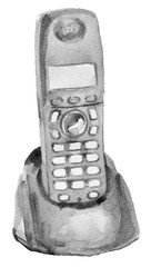 watercolor sketch of home phone on a white background