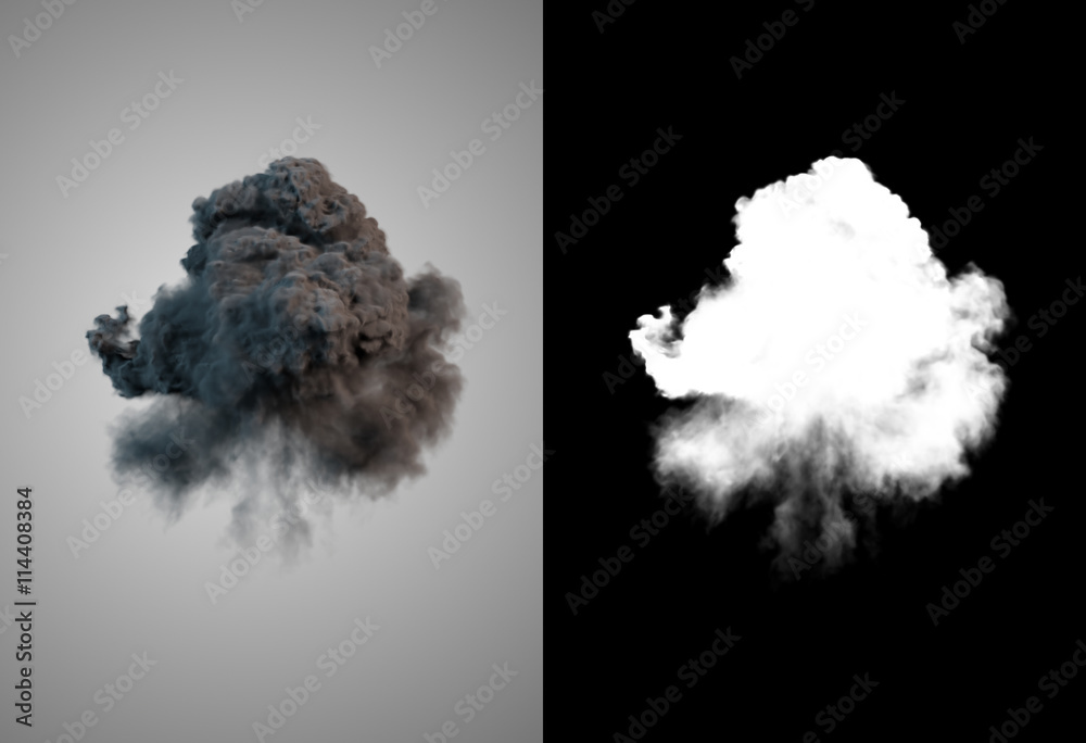 Poster dangerous and dramatic cloud 3d rendering of black smoke after an explosion with alpha channel