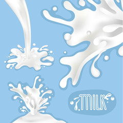 Fototapeta na wymiar Milk or yoghurt splash on blue background, vector illustration