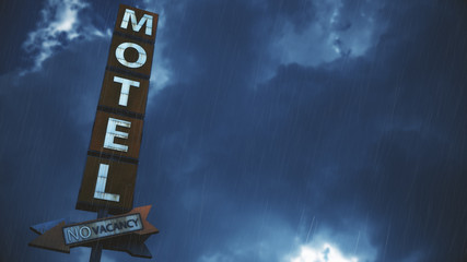 Old Grungy Motel Sign in Rain.Real Clouds Timelapse and 3D Design Composite