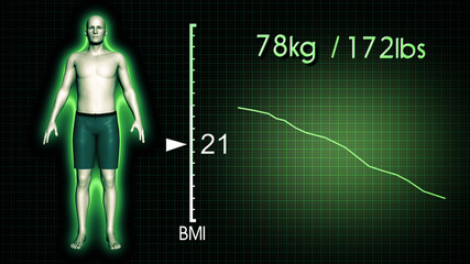 3D Illustration of an Obese Man Losing Body Weight and BMI Index