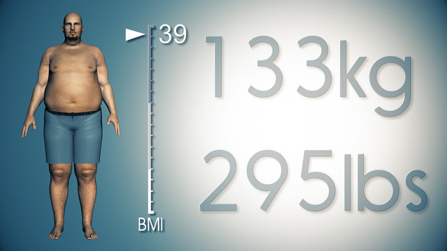 3D Illustration of an Obese Man Losing Body Weight and BMI Index