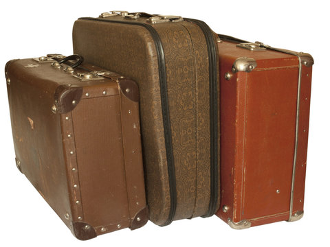 Stack of Three Vintage Suitcases Isolated