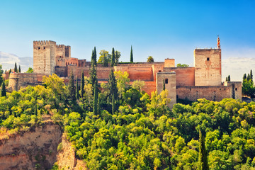 Fototapeta na wymiar Alhambra palace at sunny day in Granada, Spain