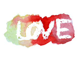 Watercolor word Love on white background