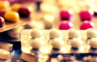 medicines in blister packaging with vintage color effect