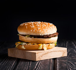 Burger full face with vegetables.