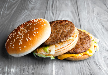 Burger full face with vegetables.